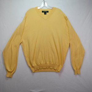 Brooks Brothers Golf Sweater Mens Large L Long Sleeve V Neck Yellow 100% Cotton